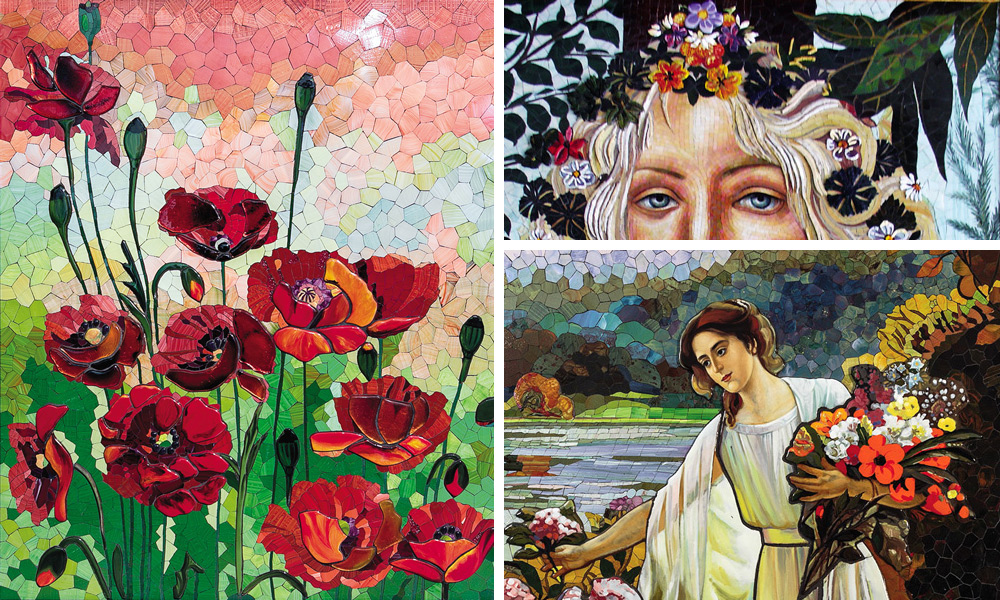 Blumen Wandbilder in Mosaiktechnik