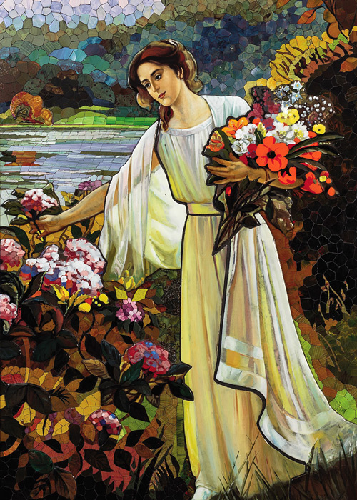 Mosaik nach Albert Lynch, Die Blumensammlerin