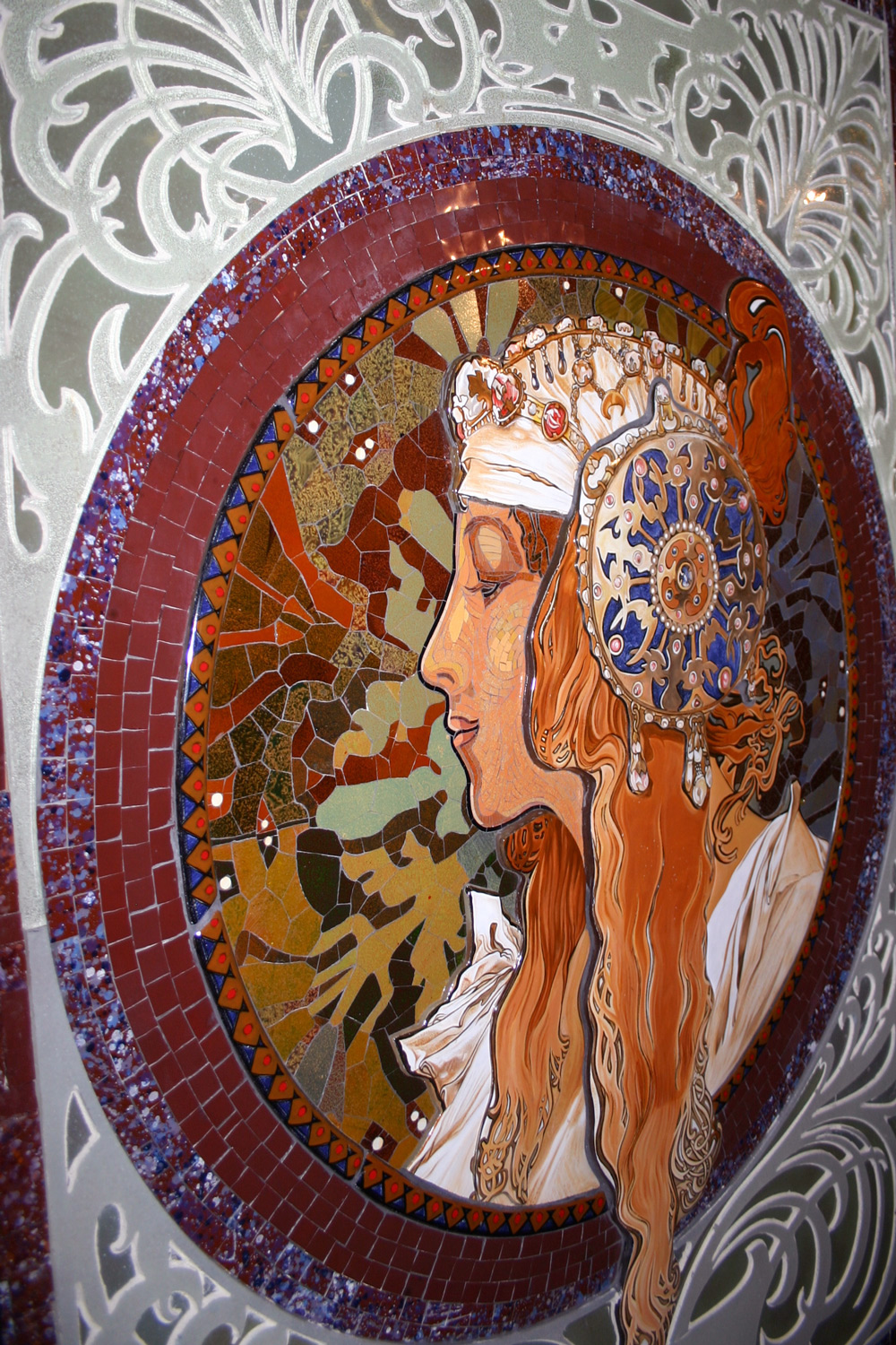 Mosaik, Byzantinischer Kopf nach Alphonse Mucha